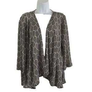 Chico's Travelers Cardigan 3/4 Sleeve Black/White/Gold Stretch Size 1 Open Front